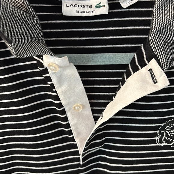 Lacoste | Black & White Classic Stripe Polo Sz L Unisex - Picture 6 of 7